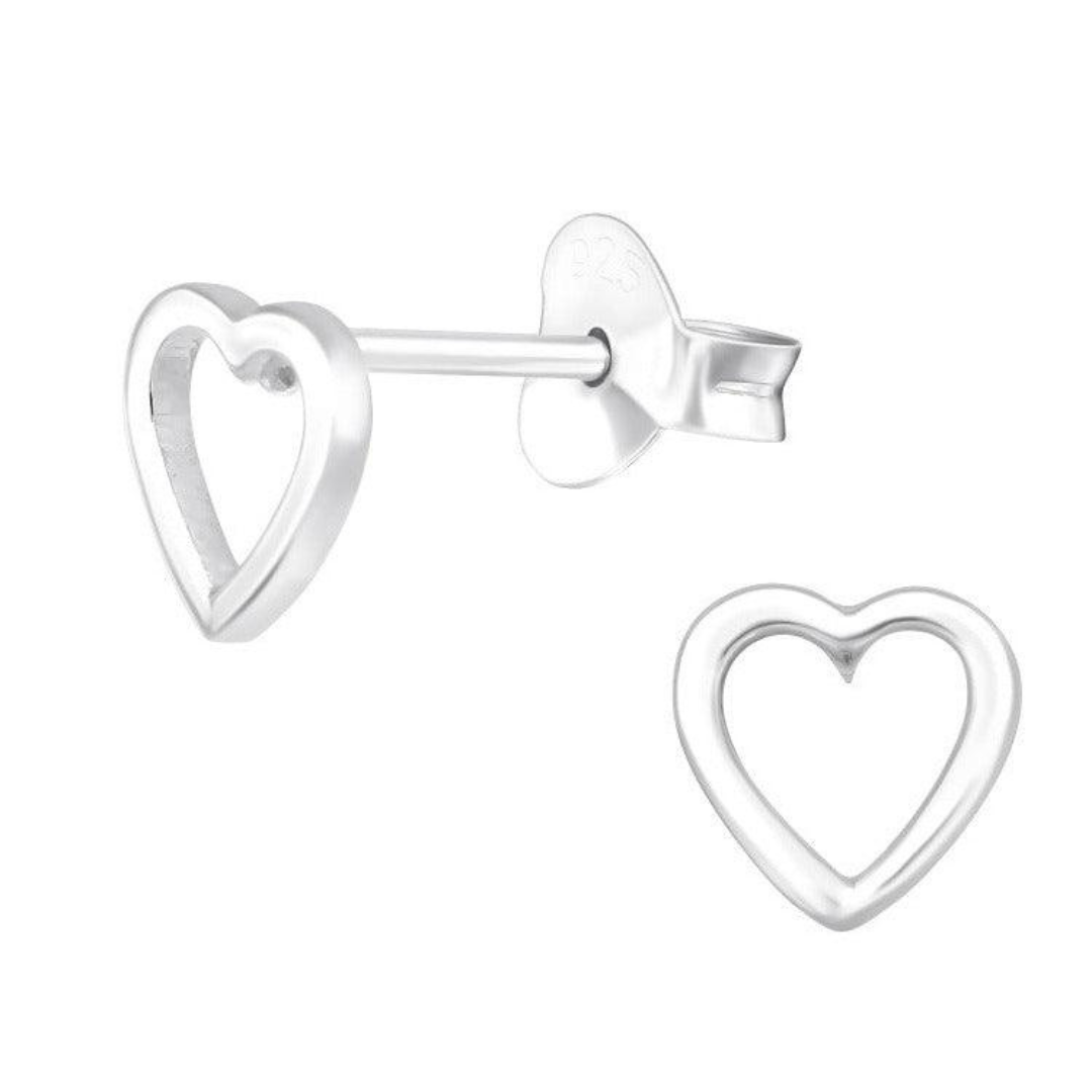 925 Sterling Silver Heart Outline Stud Earrings