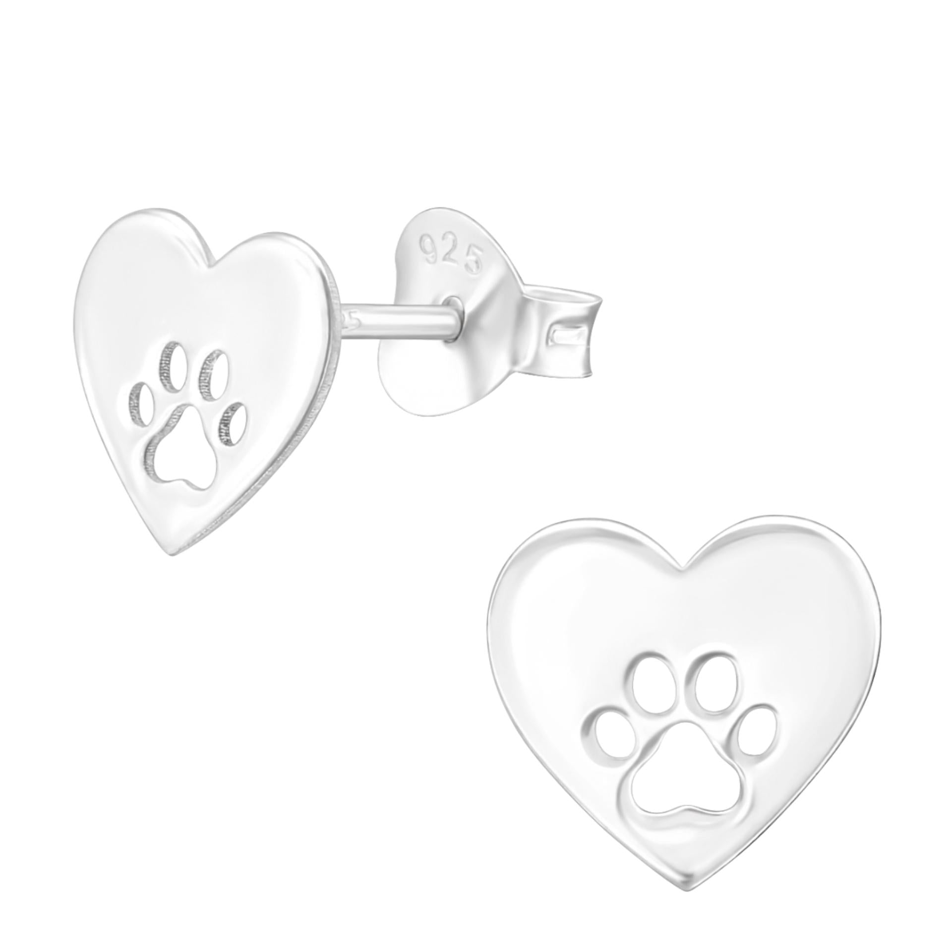 925 Sterling Silver Paw Print Heart Earring