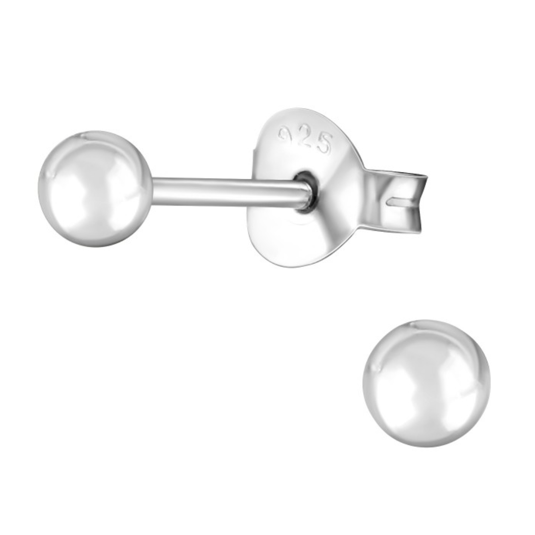 Tiny Silver Minimalist Ball Stud Earrings - 925 Sterling Silver