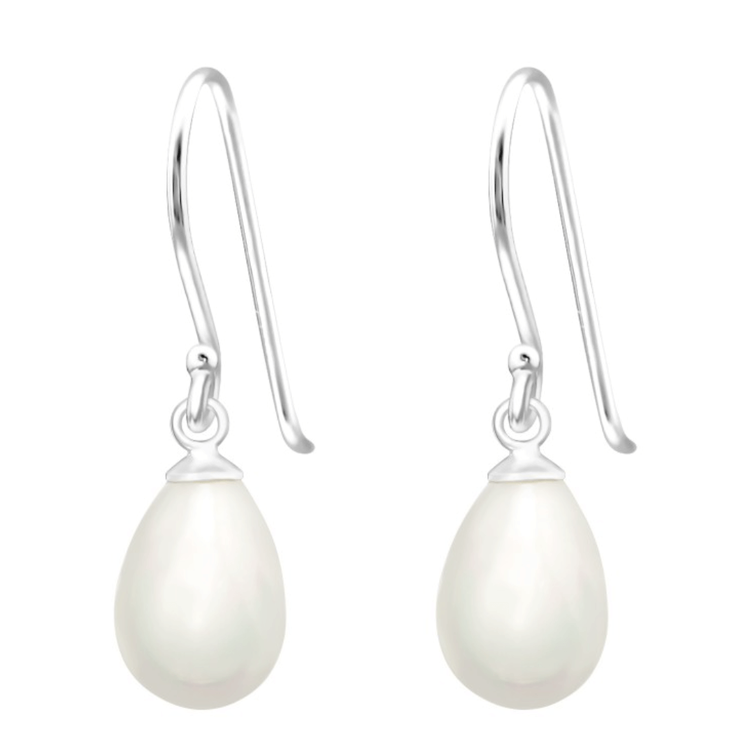 Long Silver, White Pearl Drop shops Earrings