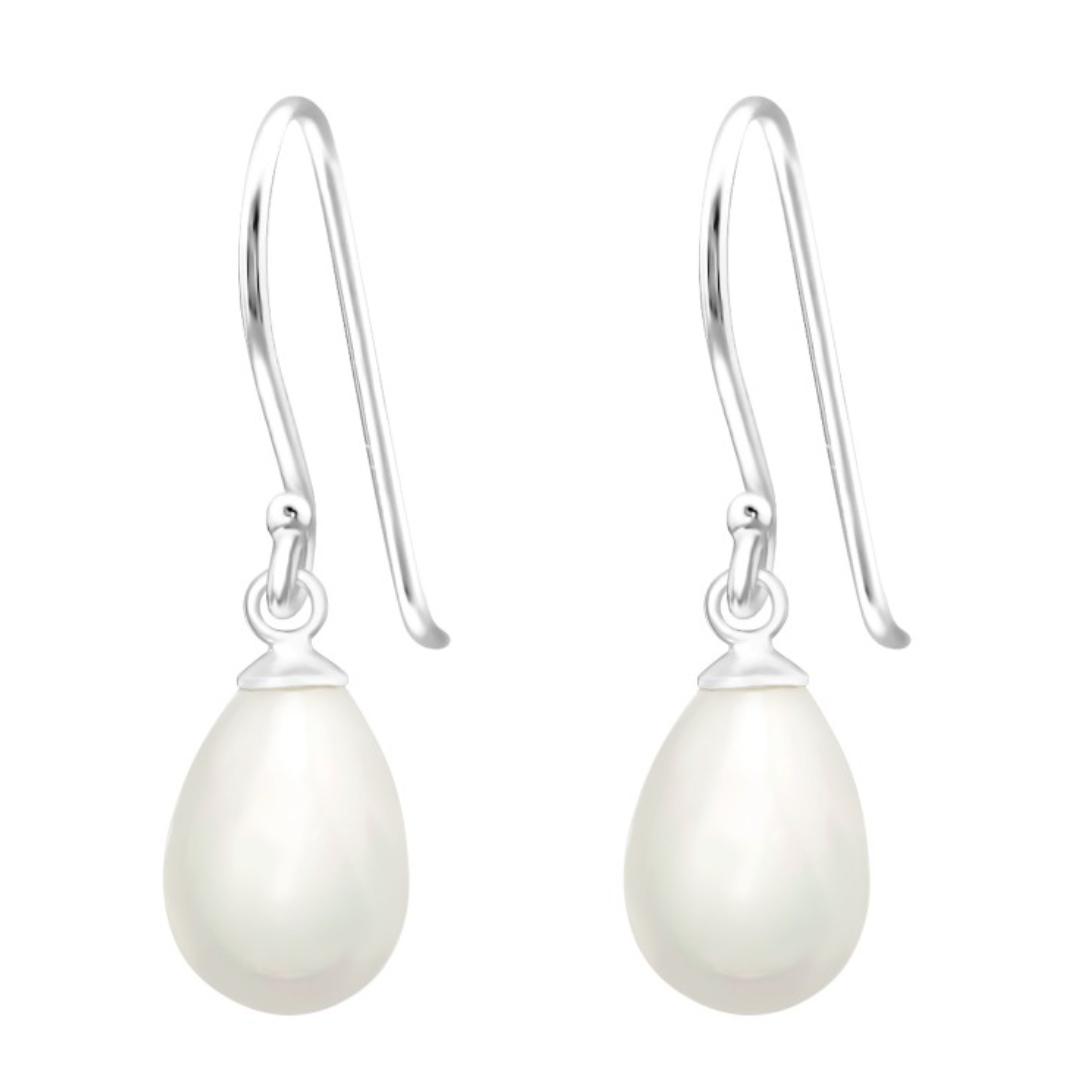 White Pearl Drop Earrings - 925 Sterling Silver