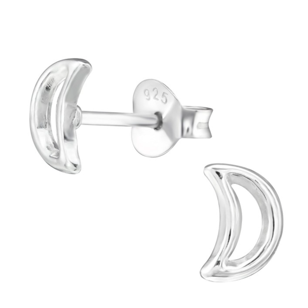 Crescent Moon Outline Stud Earring - 925 Sterling Silver