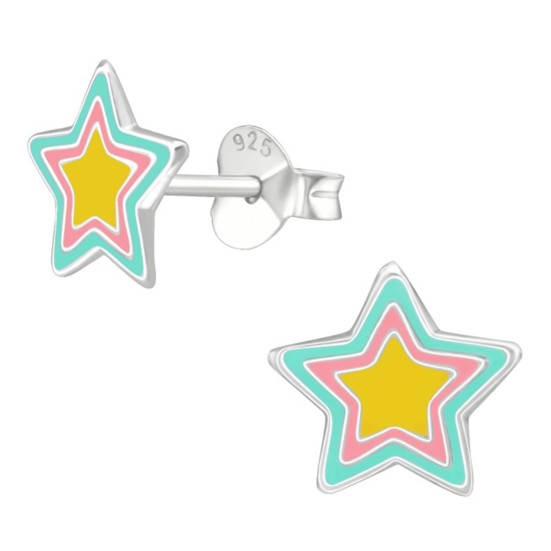 925 Sterling Silver Colourful Star Stud Earrings