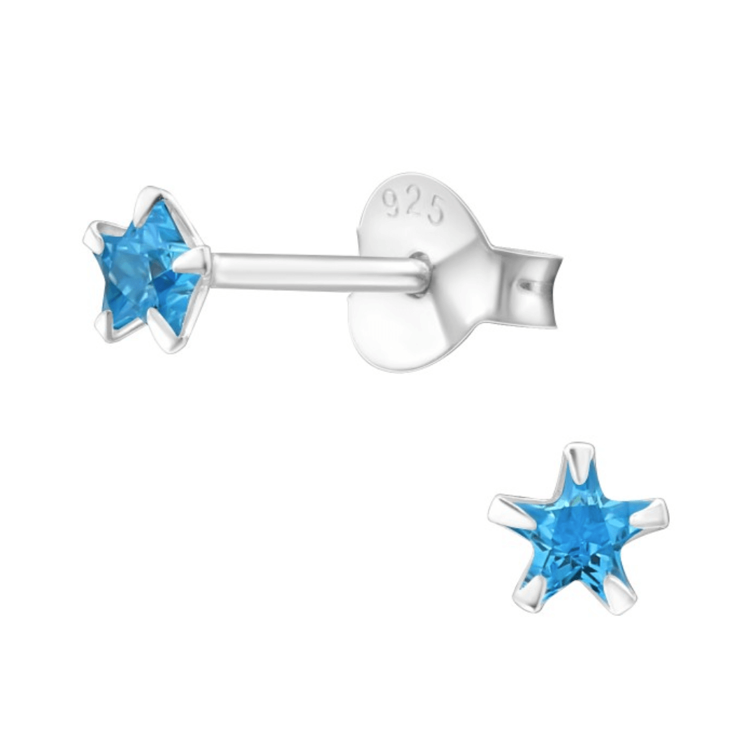 925 Sterling Silver Tiny Turquoise Star Stud Earrings