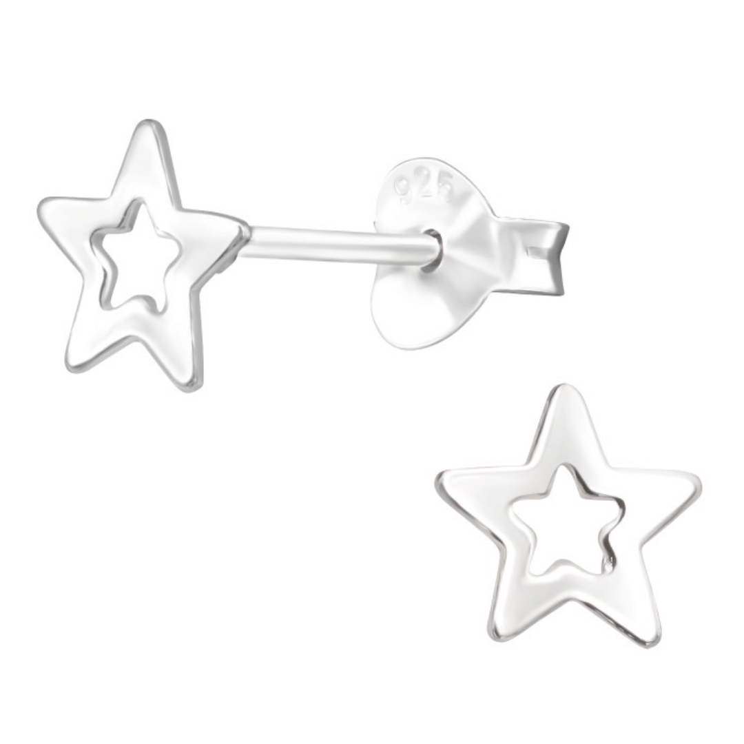 925 Sterling Silver Outline Star Stud Earrings