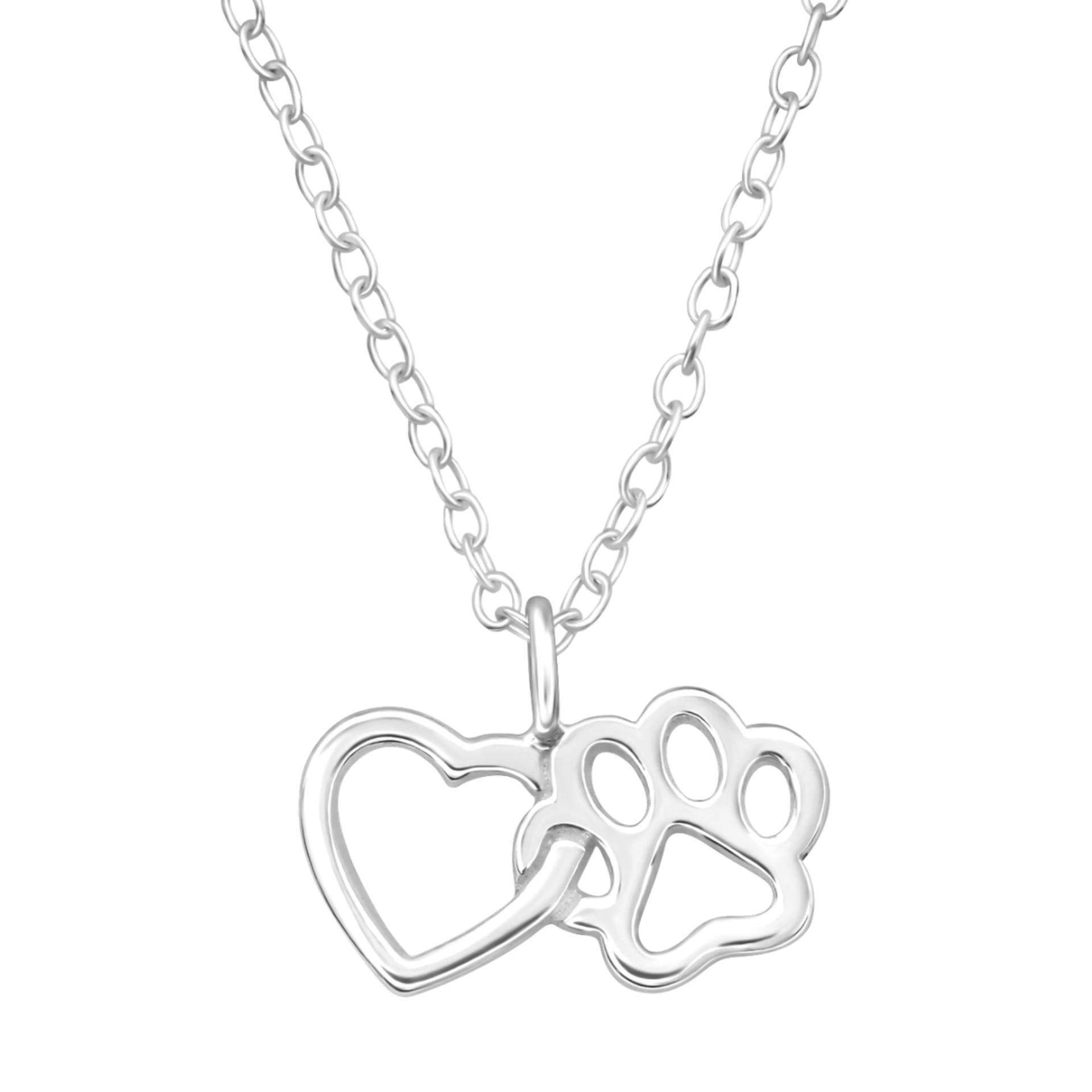 925 Sterling Silver Paw Heart Interlocking Necklace