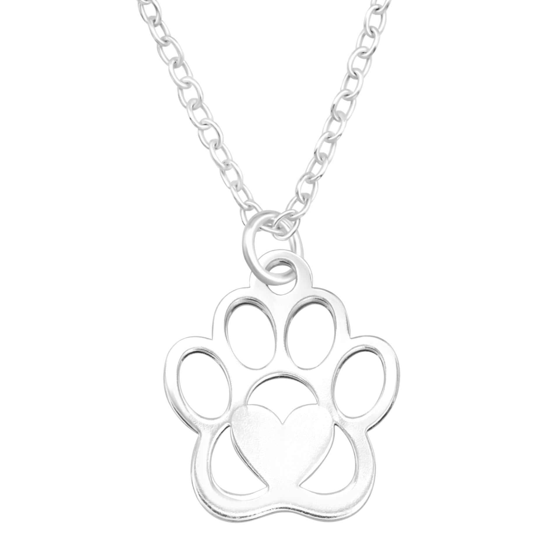 925 Sterling Silver Paw Print Heart Necklace