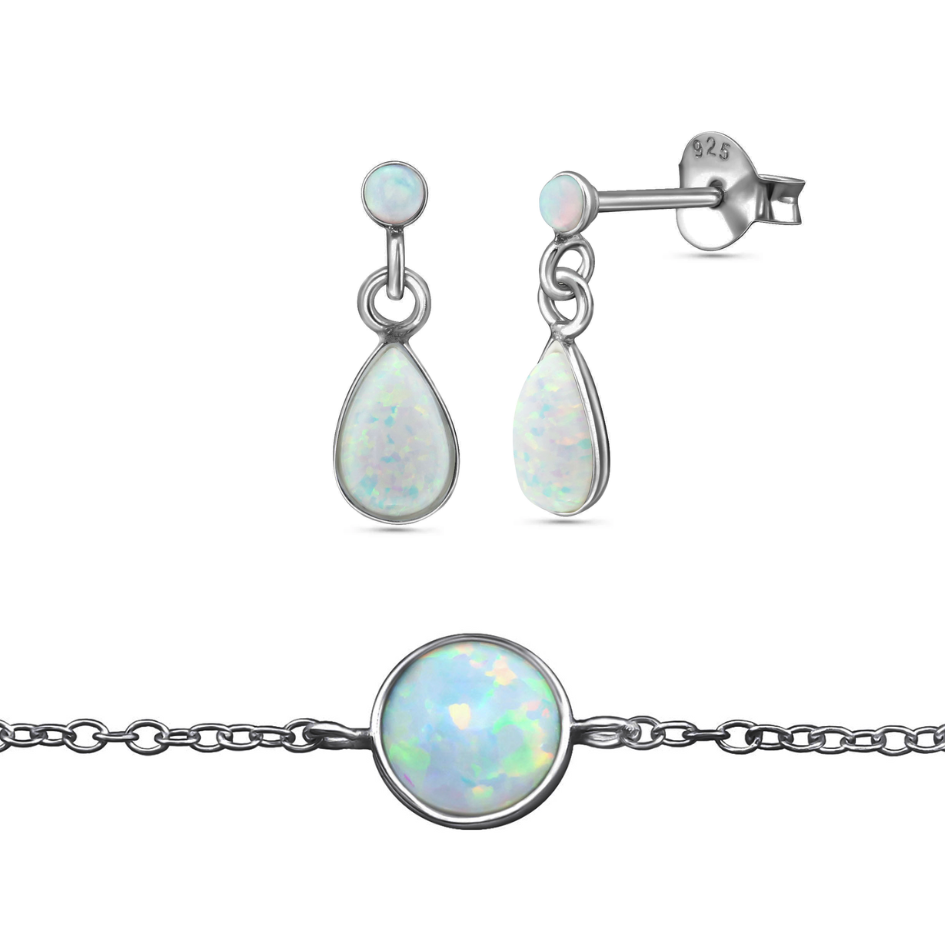 Opal Gift Set – Sterling Silver Bracelet & Earrings