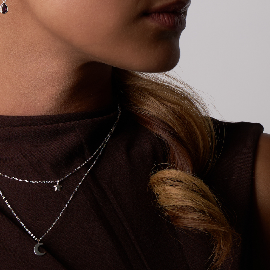 Nightfall - Sterling Silver Moon Star Layered Necklace