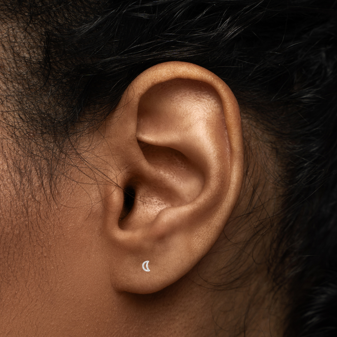 Crescent Moon Outline Stud Earring - 925 Sterling Silver