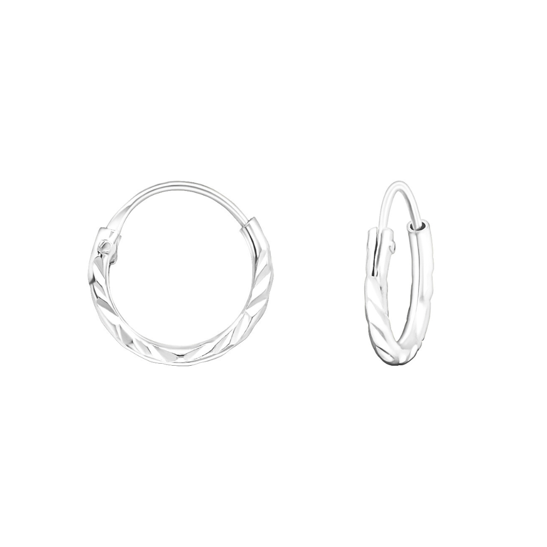 Sterling Silver Tiny Hoop Diamond Cut Huggies Earrings