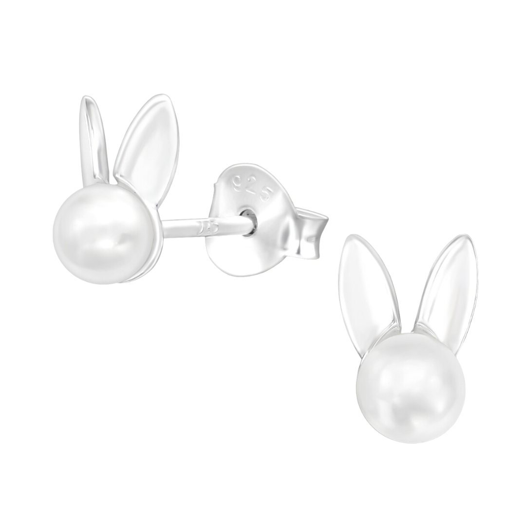 925 Sterling Silver Pearl Bunny Stud Earrings