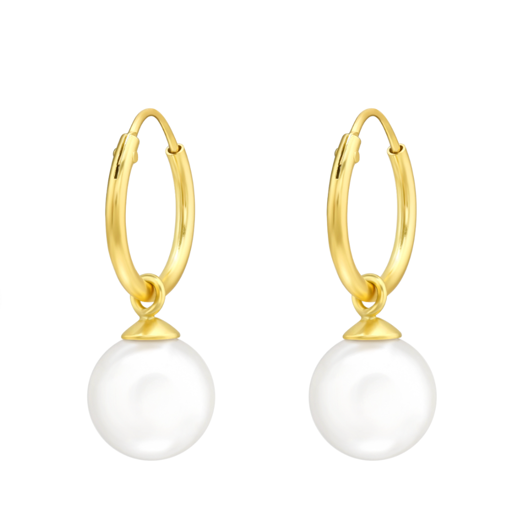 24k Gold Plated Sterling Silver Pearl Huggie Hoop Earrings