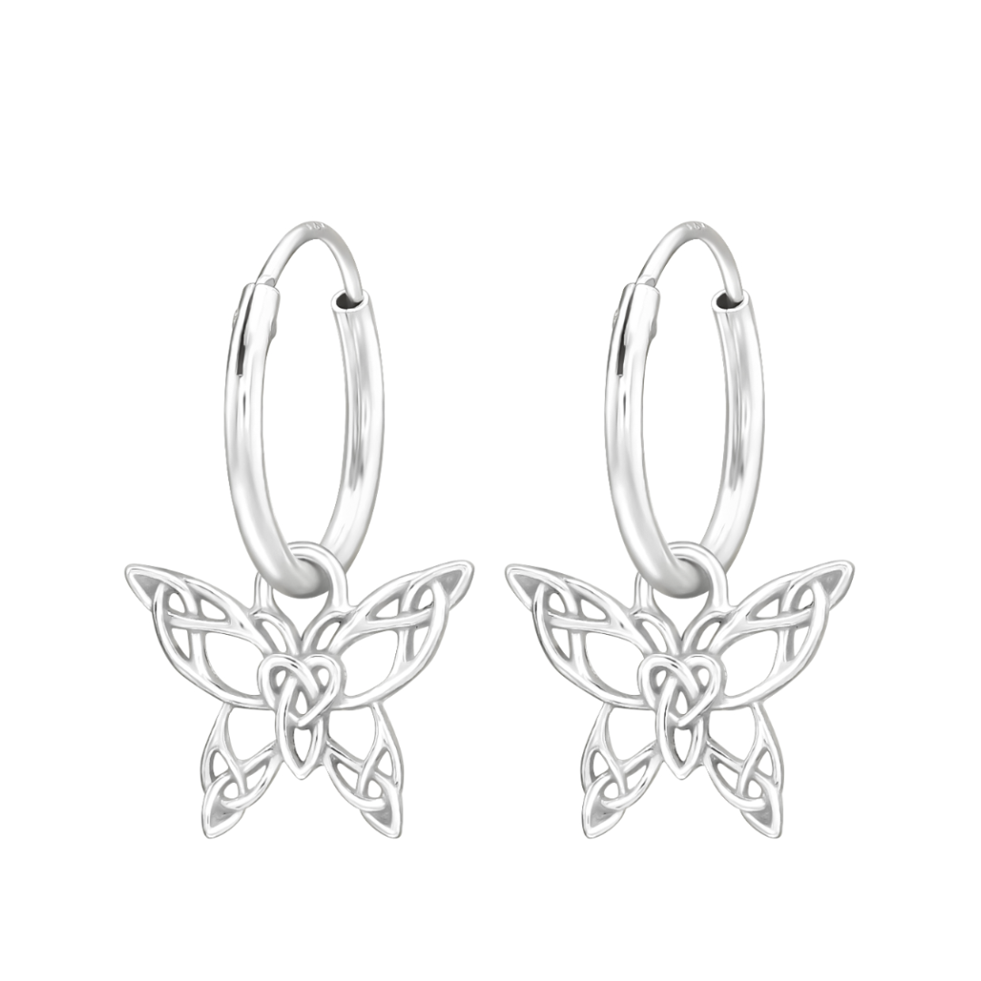 925 Sterling Silver Huggie Hoop Butterfly Charm Earrings