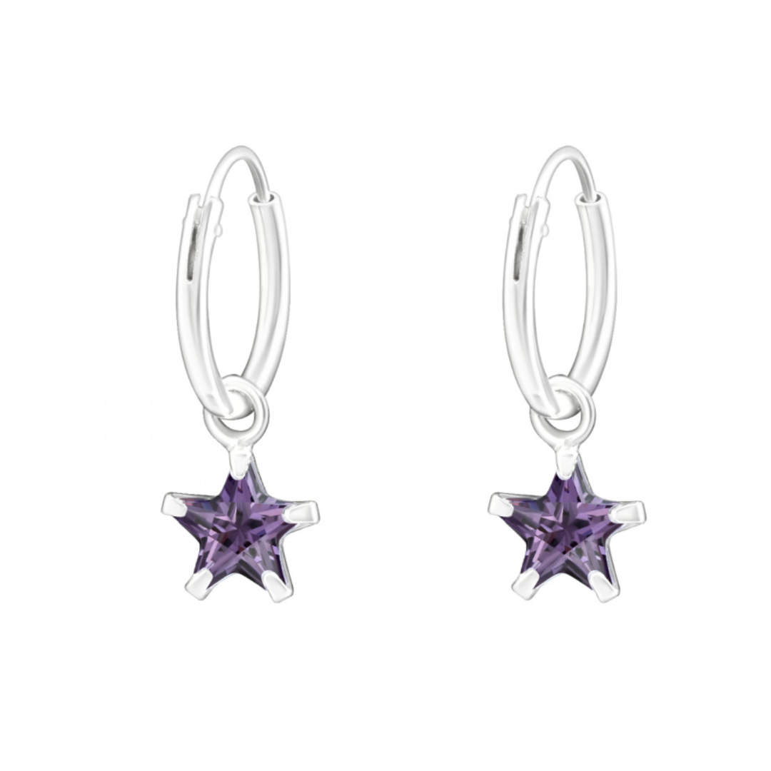 Star Amethyst Huggie Hoop Earrings 925 Sterling Silver