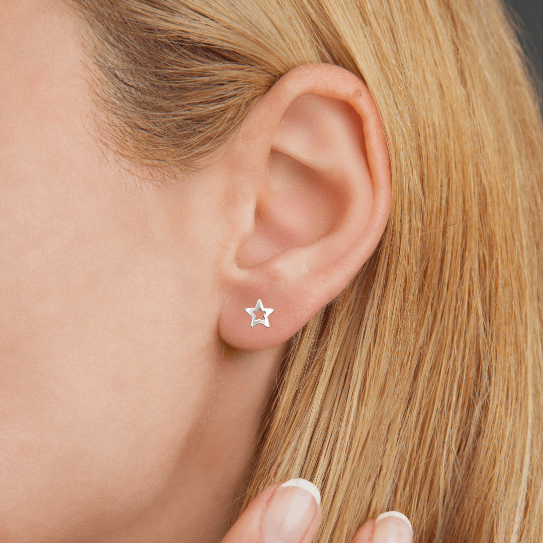 925 Sterling Silver Outline Star Stud Earrings