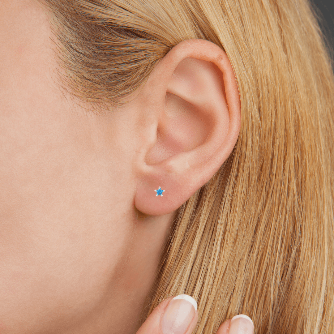 925 Sterling Silver Tiny Turquoise Star Stud Earrings