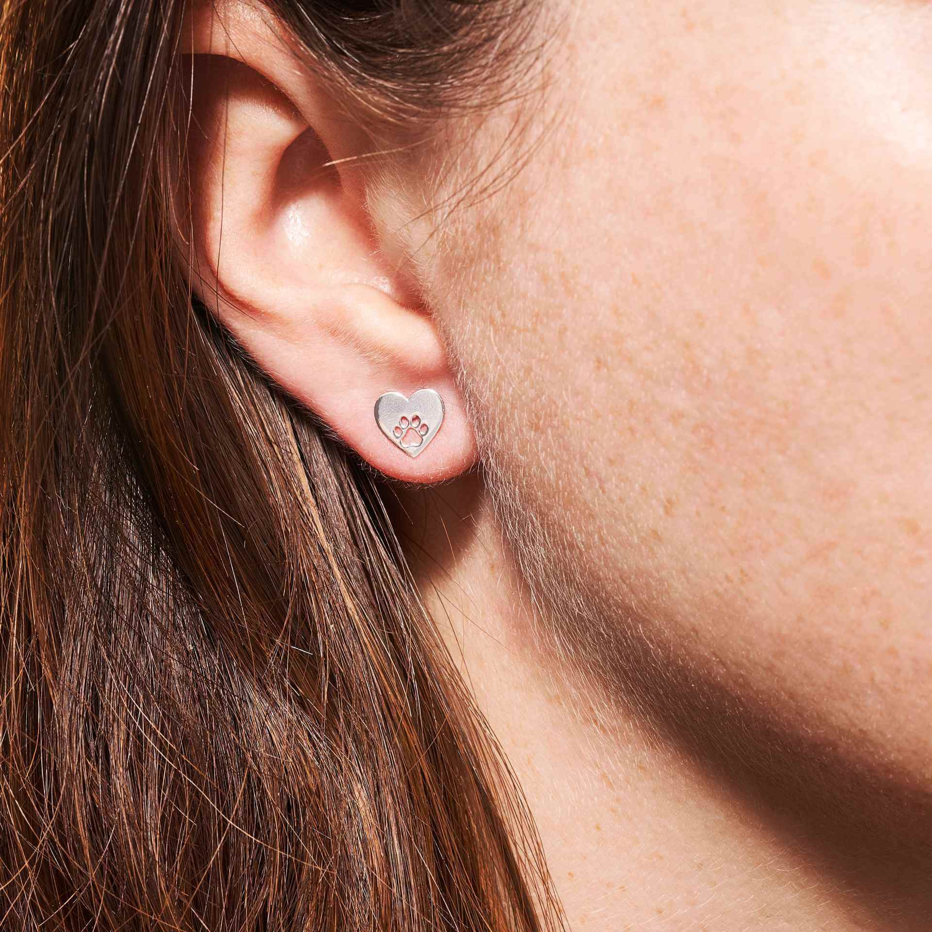 Paw Print Heart Jewellery Set – Sterling Silver Necklace & Earrings