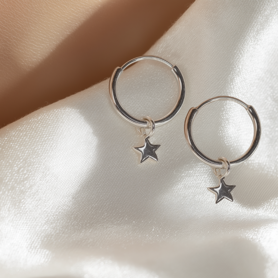 Quiet North – Sterling Silver Star Huggie Hoops