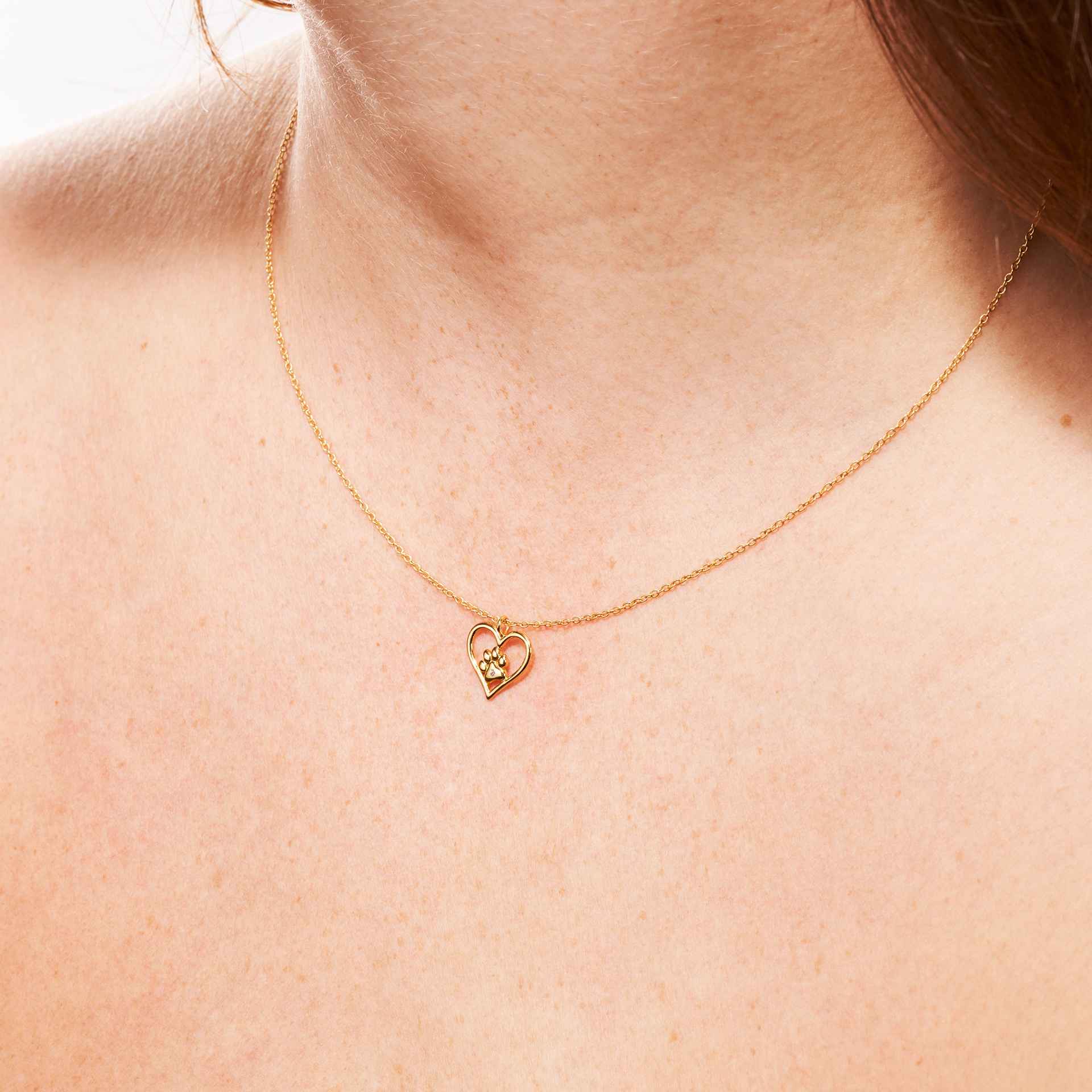 24k Gold Plated Sterling Silver Paw Print In Heart Necklace