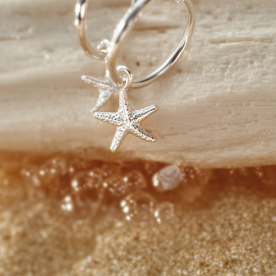 Shore – Charm Huggie Hoops with Starfish Earrings Silver