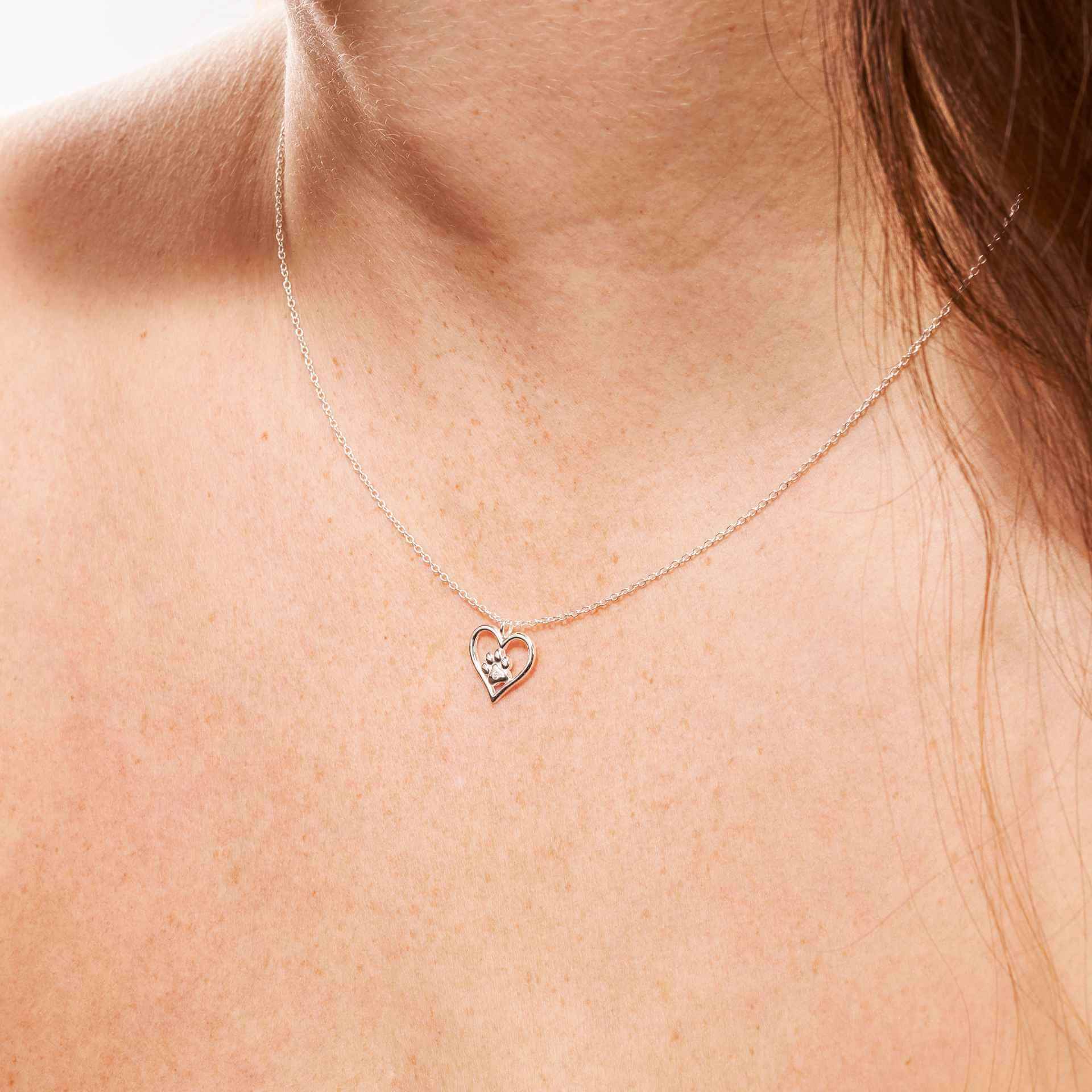 Paw Print Heart Jewellery Set – Sterling Silver Necklace & Earrings