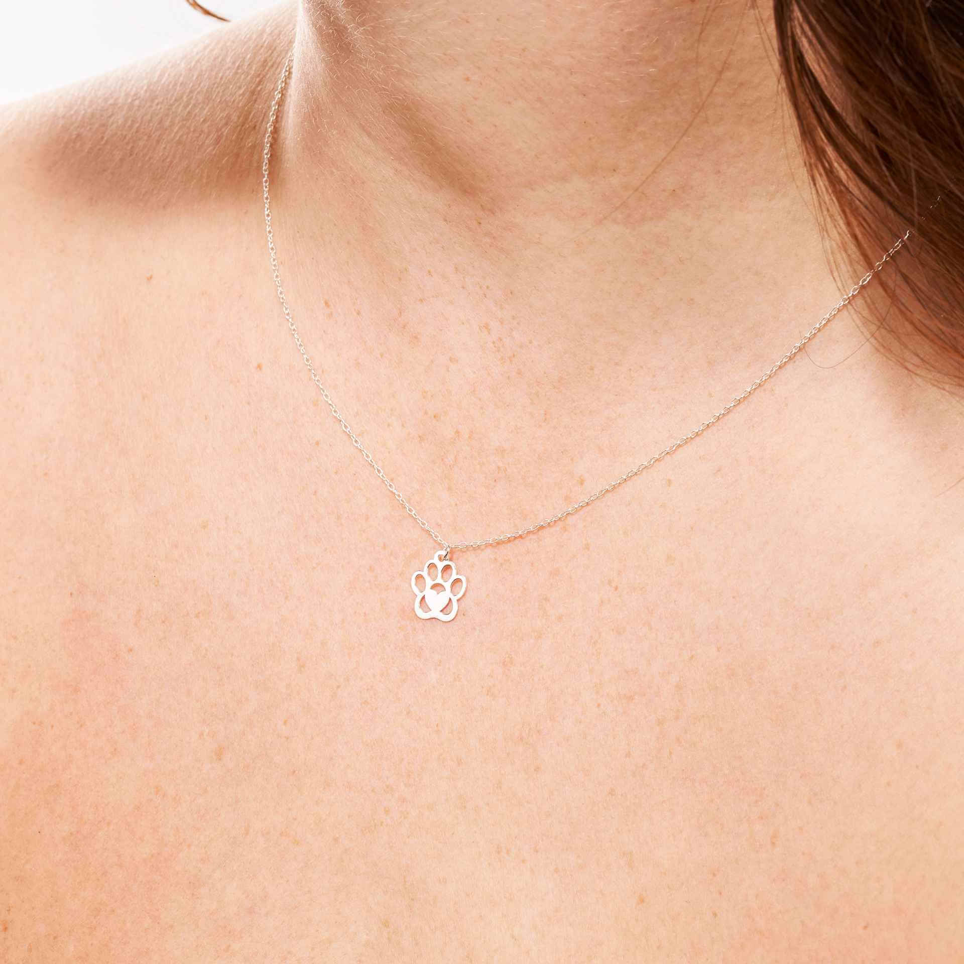 Sterling Silver Paw Print Jewellery Set – Necklace & Stud Earrings Gift for Pet Lovers