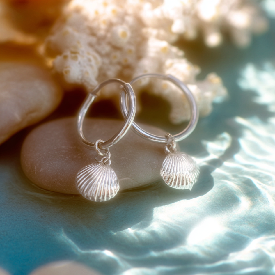 Sea Within – Sterling Silver Shell Huggie Hoop Earrings