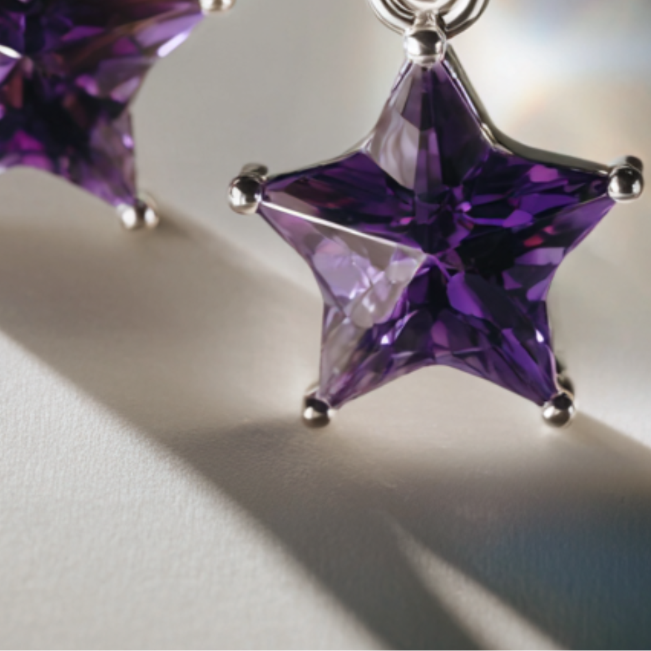 Evening Wish – Sterling Silver Amethyst Star Hoops