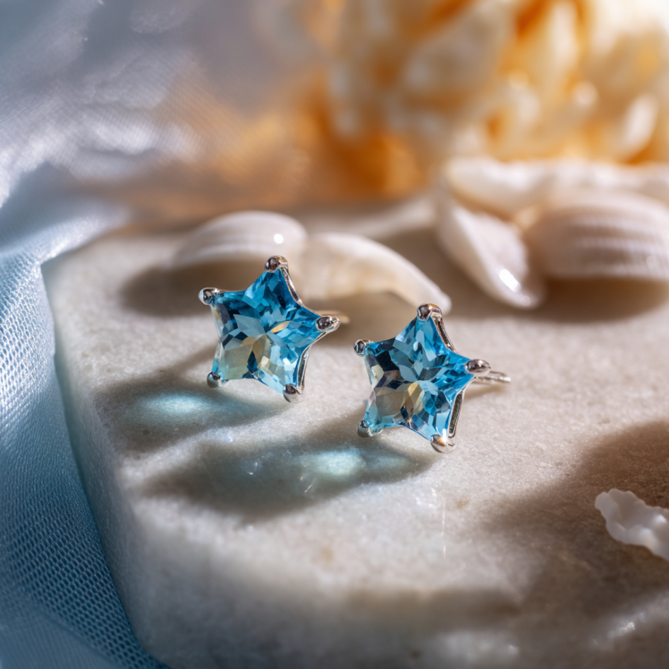 North – Sterling Silver Blue Star Studs