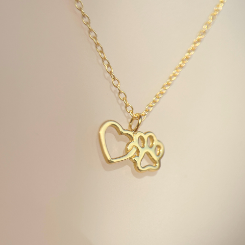 24k Gold Plated Sterling Silver Paw Heart Interlocking Necklace