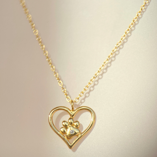 24k Gold Plated Sterling Silver Paw Print In Heart Necklace