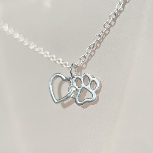 925 Sterling Silver Paw Heart Interlocking Necklace