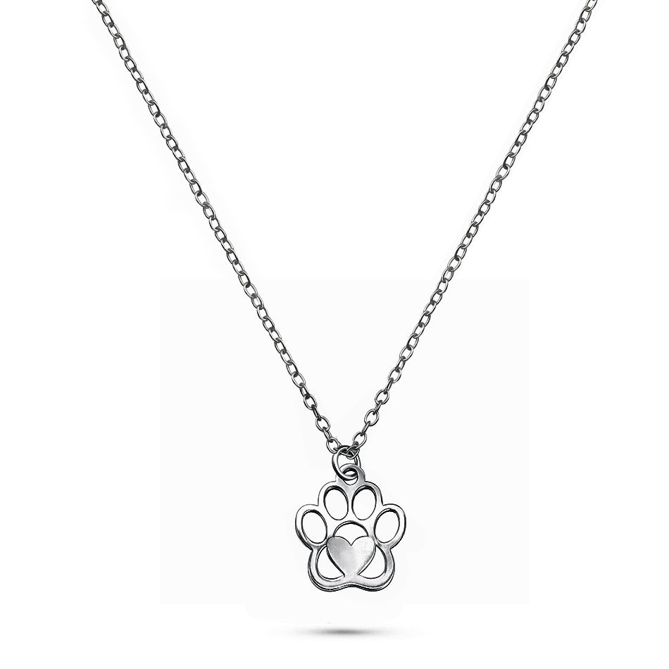 925 Sterling Silver Paw Print Heart Necklace