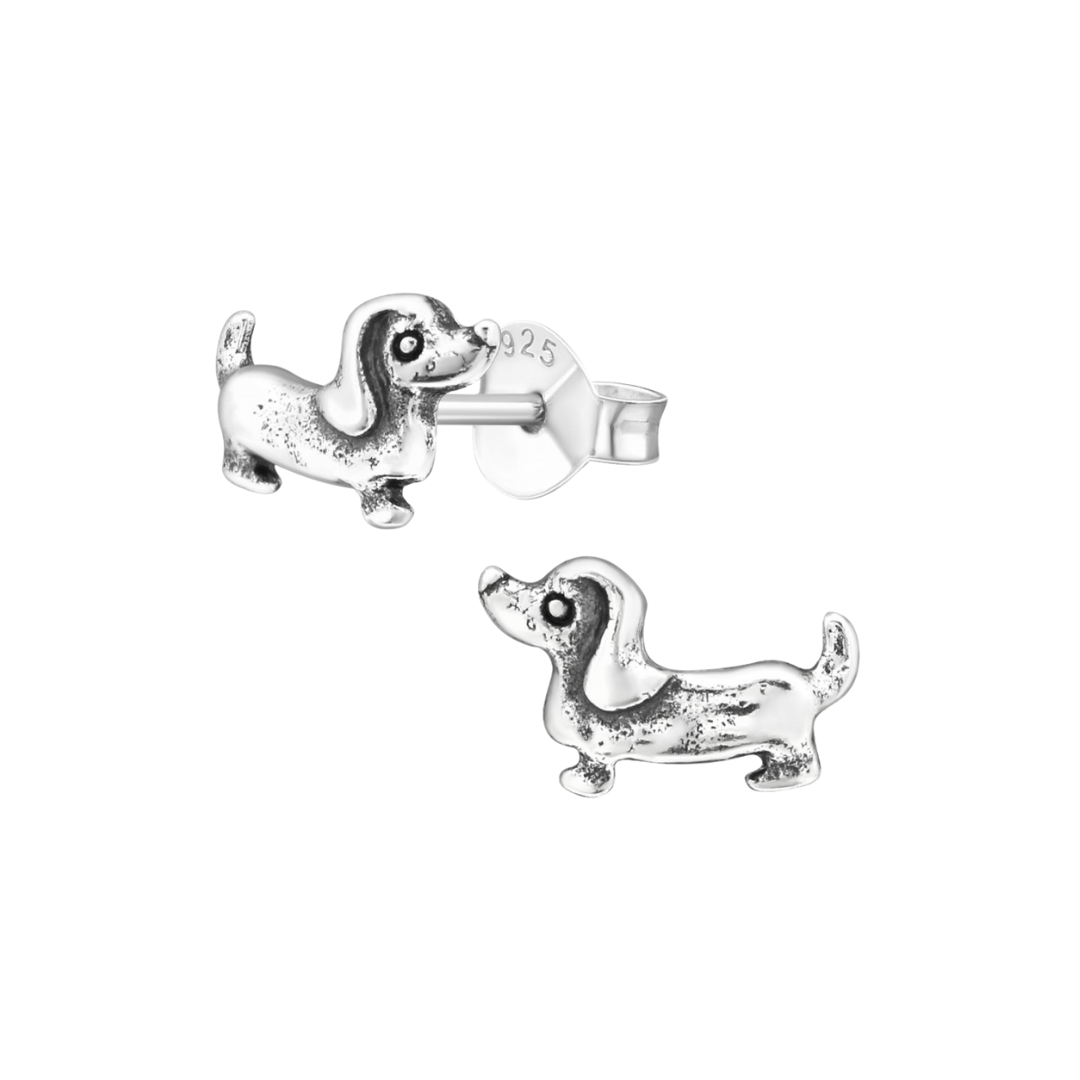 Sausage Dog Earrings Sterling Silver - Cute Animal Studs for Dog Lovers