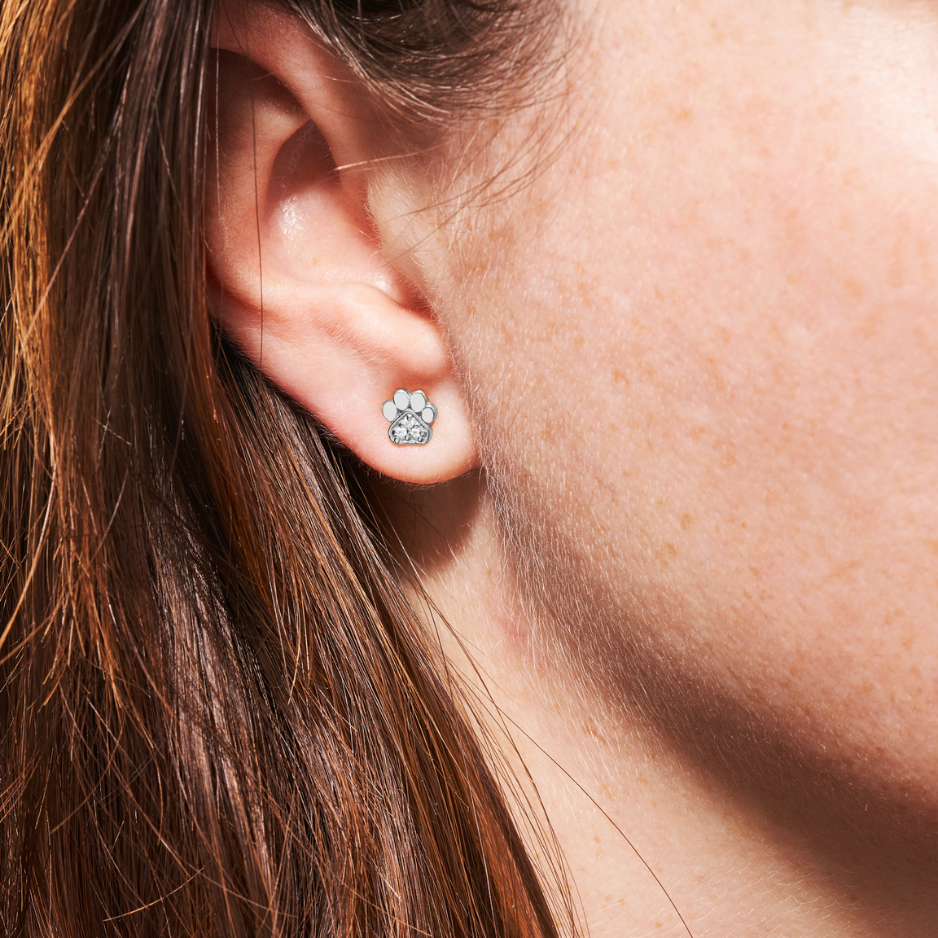 Sterling Silver Crystal Paws Stud Earrings