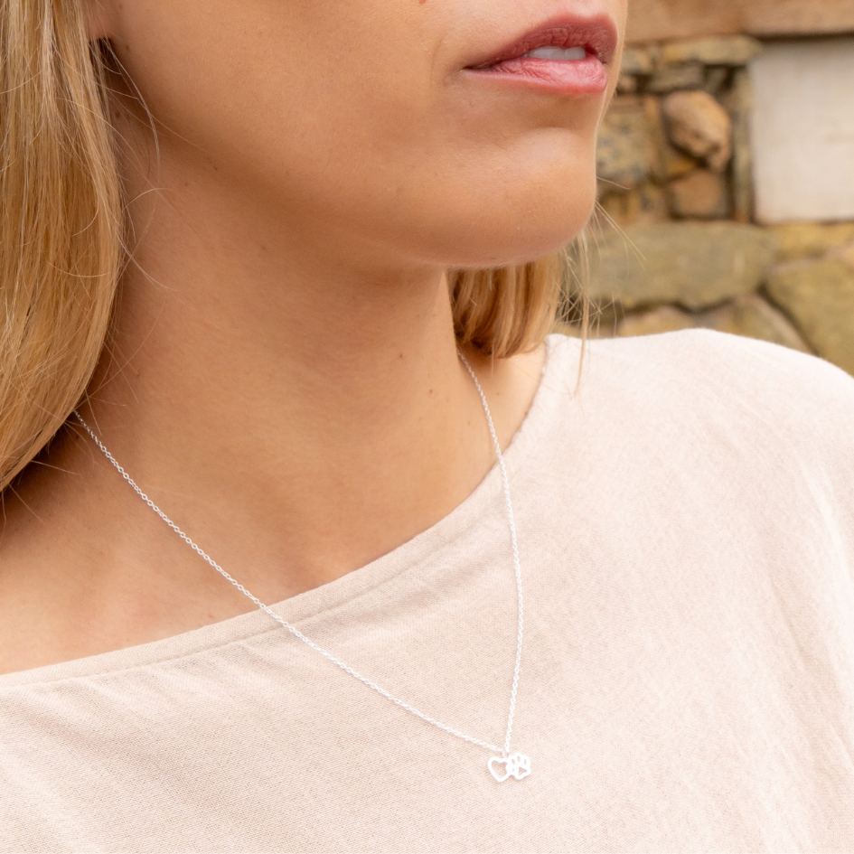 Side by Side – Sterling Silver Paw & Heart Necklace