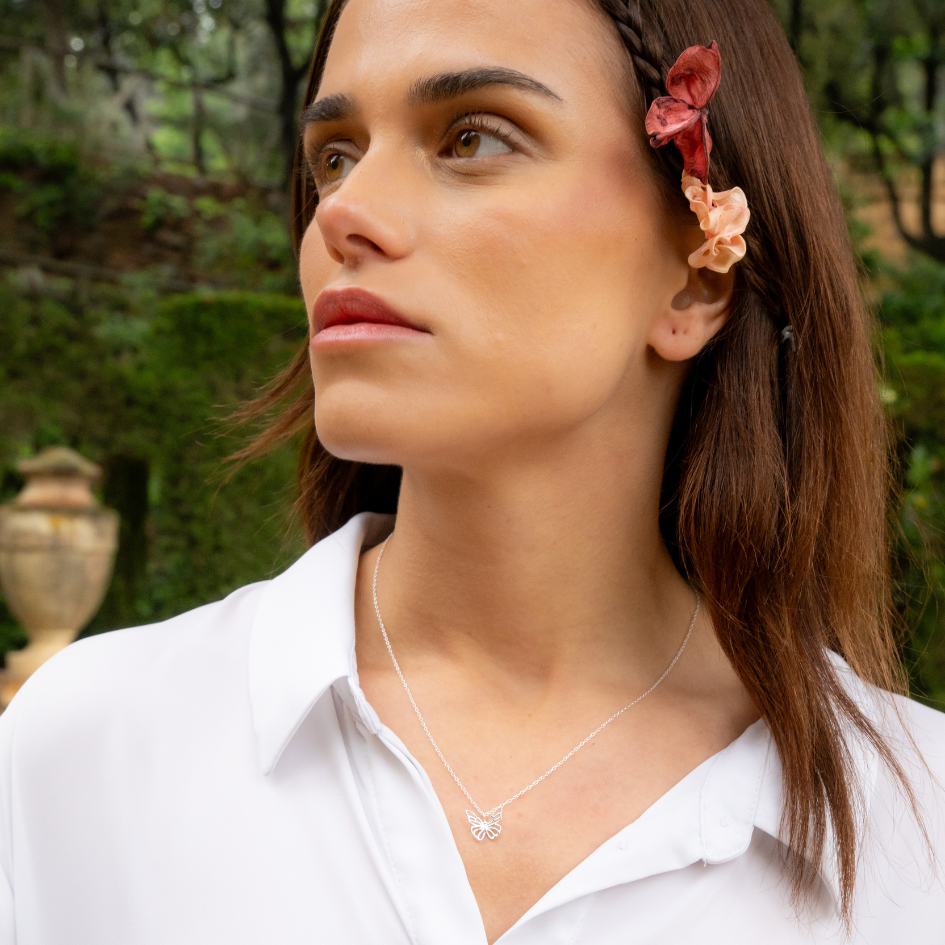 Silver Butterfly Wings Set – Necklace & Drop Earrings for Women