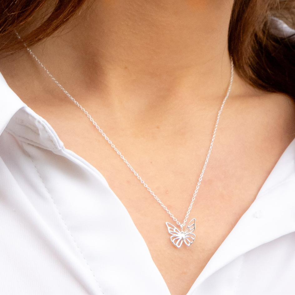 Silver Butterfly Wings Set – Necklace & Drop Earrings for Women