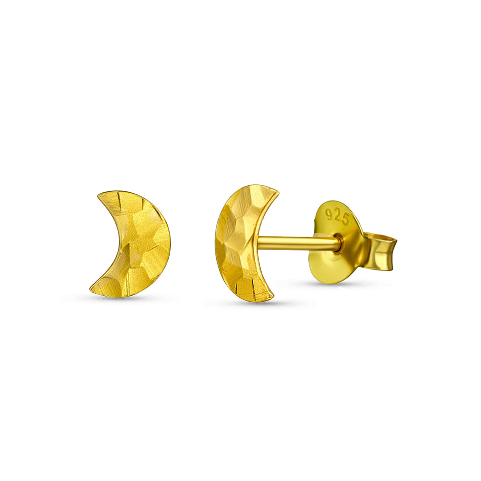 Gold Crescent Moon Stud Earrings 24k Gold Plated Sterling Silver