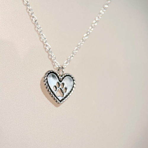 925 Sterling Silver Paw in Heart Necklace