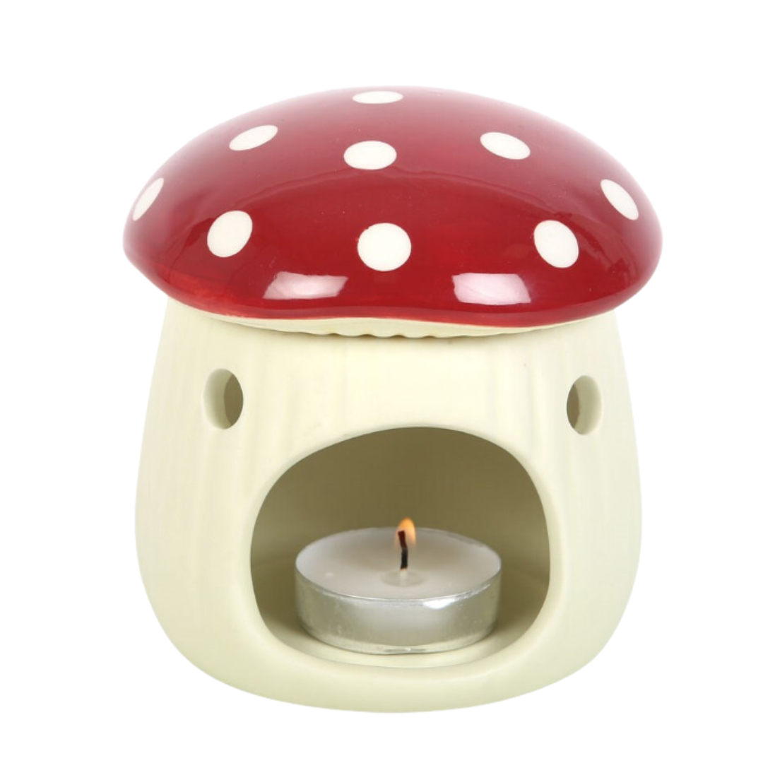 Red and Cream Woodland Mushroom Wax Burner